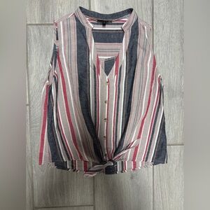 Drew Linen Blend Sleeveless Button-Up Top – Pink Stripe (Size Small)